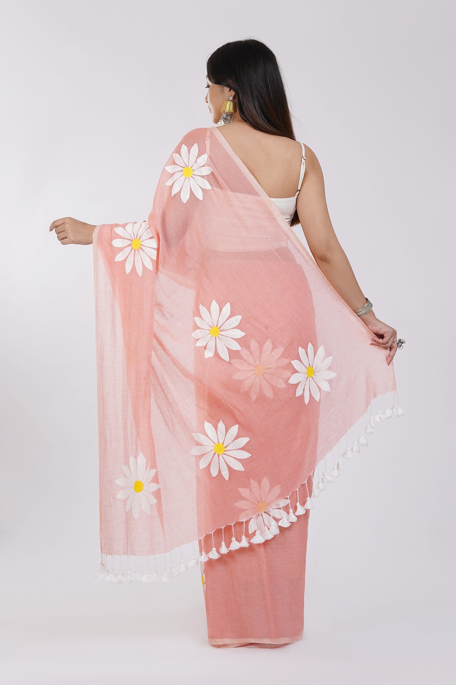 Teejh Kusuma Peach Pink Mul Cotton Printed Saree