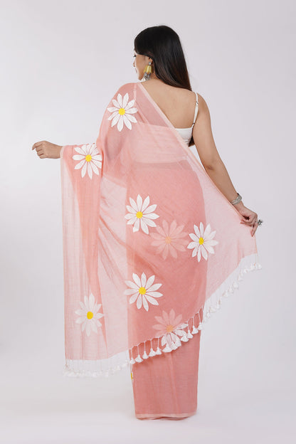 Teejh Kusuma Peach Pink Mul Cotton Printed Saree