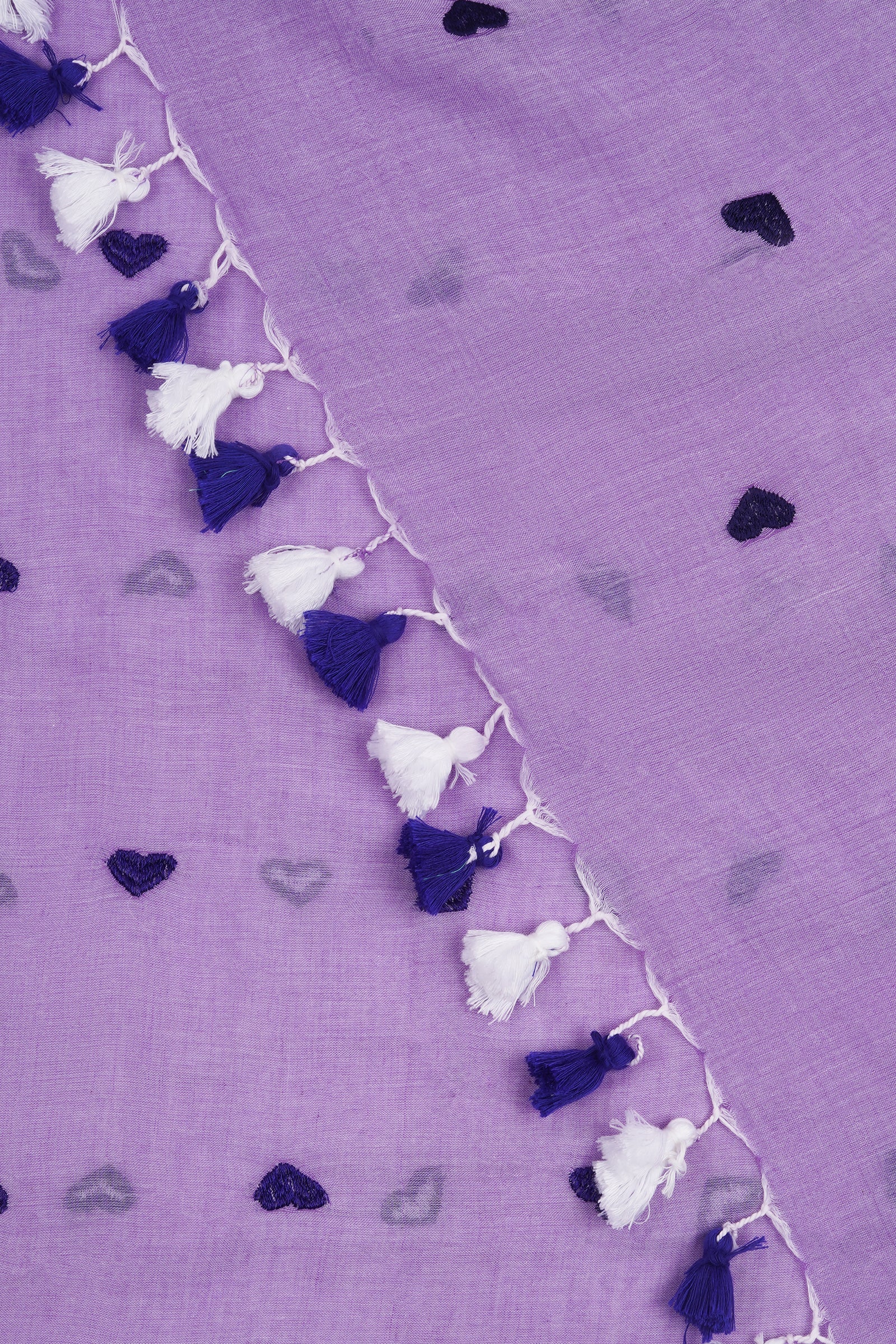 Teejh Chahna Purple Mul Cotton Heart Embroidery Saree