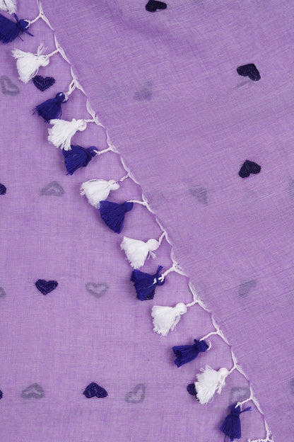 Teejh Chahna Purple Mul Cotton Heart Embroidery Saree