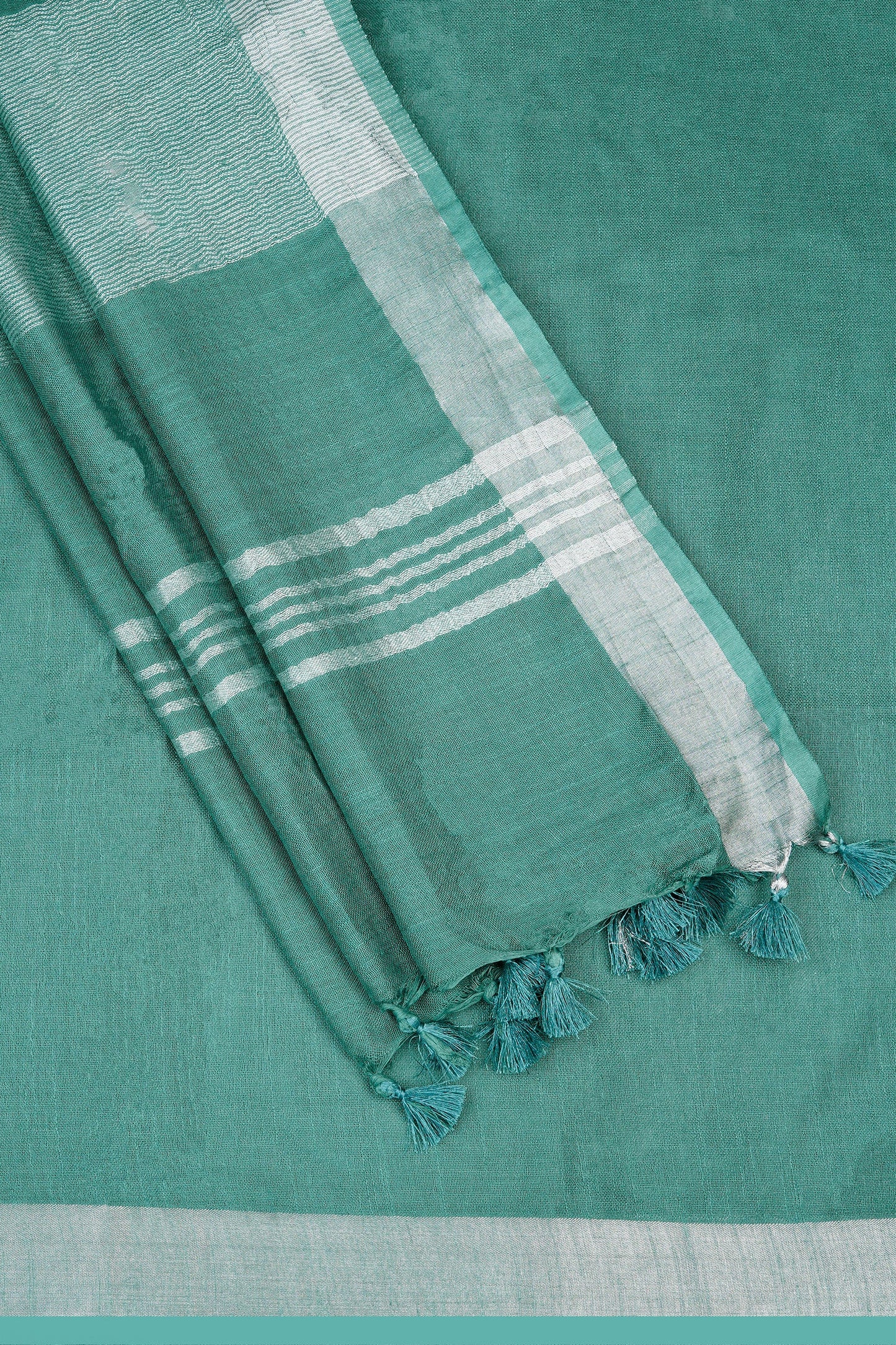 Teejh Kaya Dark Green Zari Linen Saree