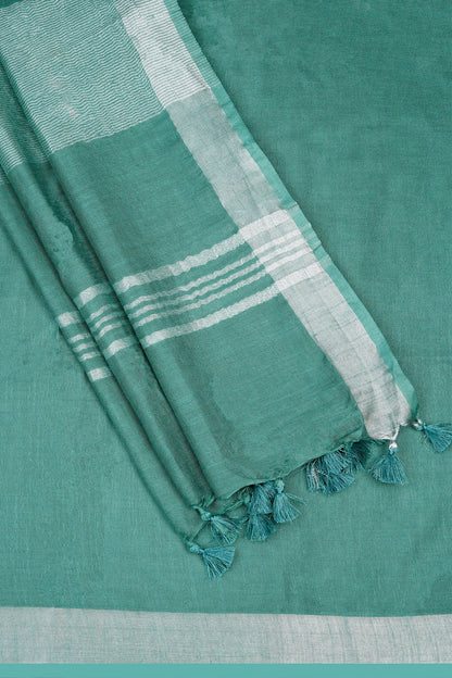 Teejh Kaya Dark Green Zari Linen Saree