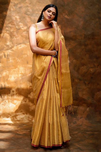 Teejh Hiraadiya Golden Organic Tissue Silk Saree