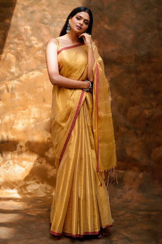 Teejh Hiraadiya Golden Organic Tissue Silk Saree