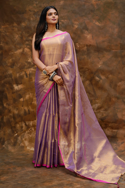 Teejh Idayini Purple Organic Tissue Silk Saree