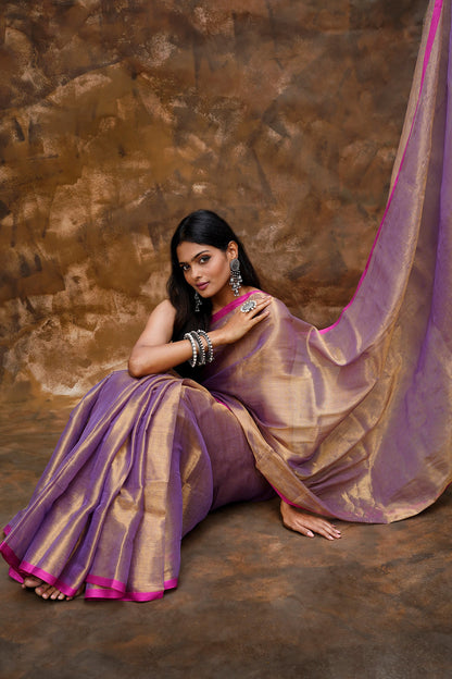 Teejh Idayini Purple Organic Tissue Silk Saree