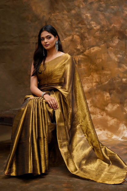 Teejh Trishika Golden Tissue Saree