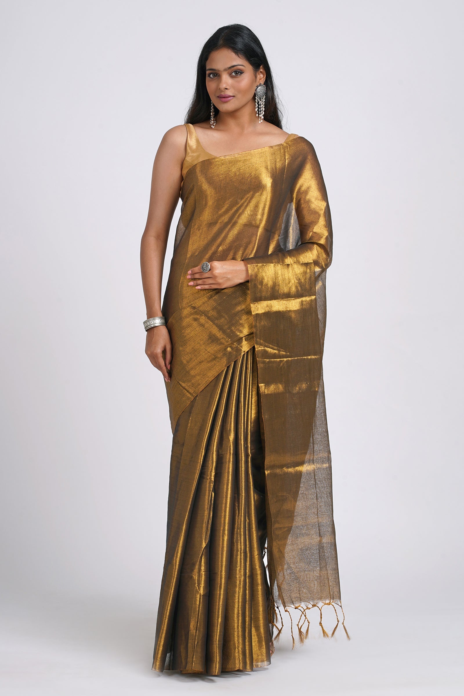 Teejh Trishika Golden Tissue Saree