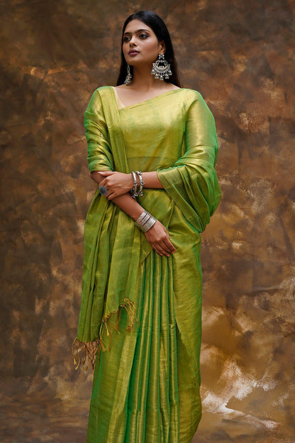 Teejh Trishika Green Tissue Saree