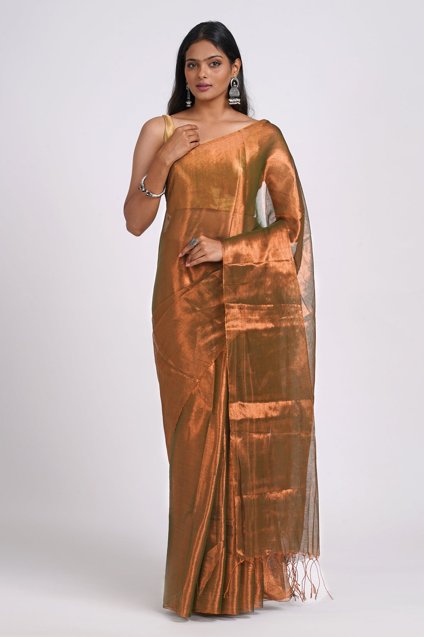 Teejh Trishika Rust Green Tissue Saree