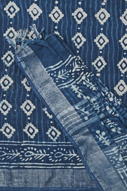 Teejh Velvet Navy Linen Saree