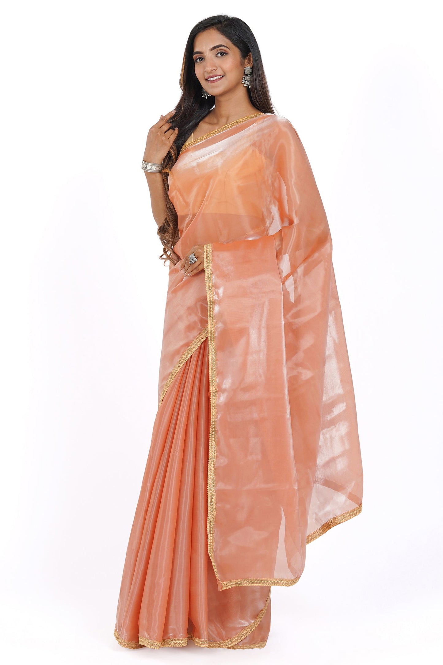 Teejh Coral Cascade Tissue Saree