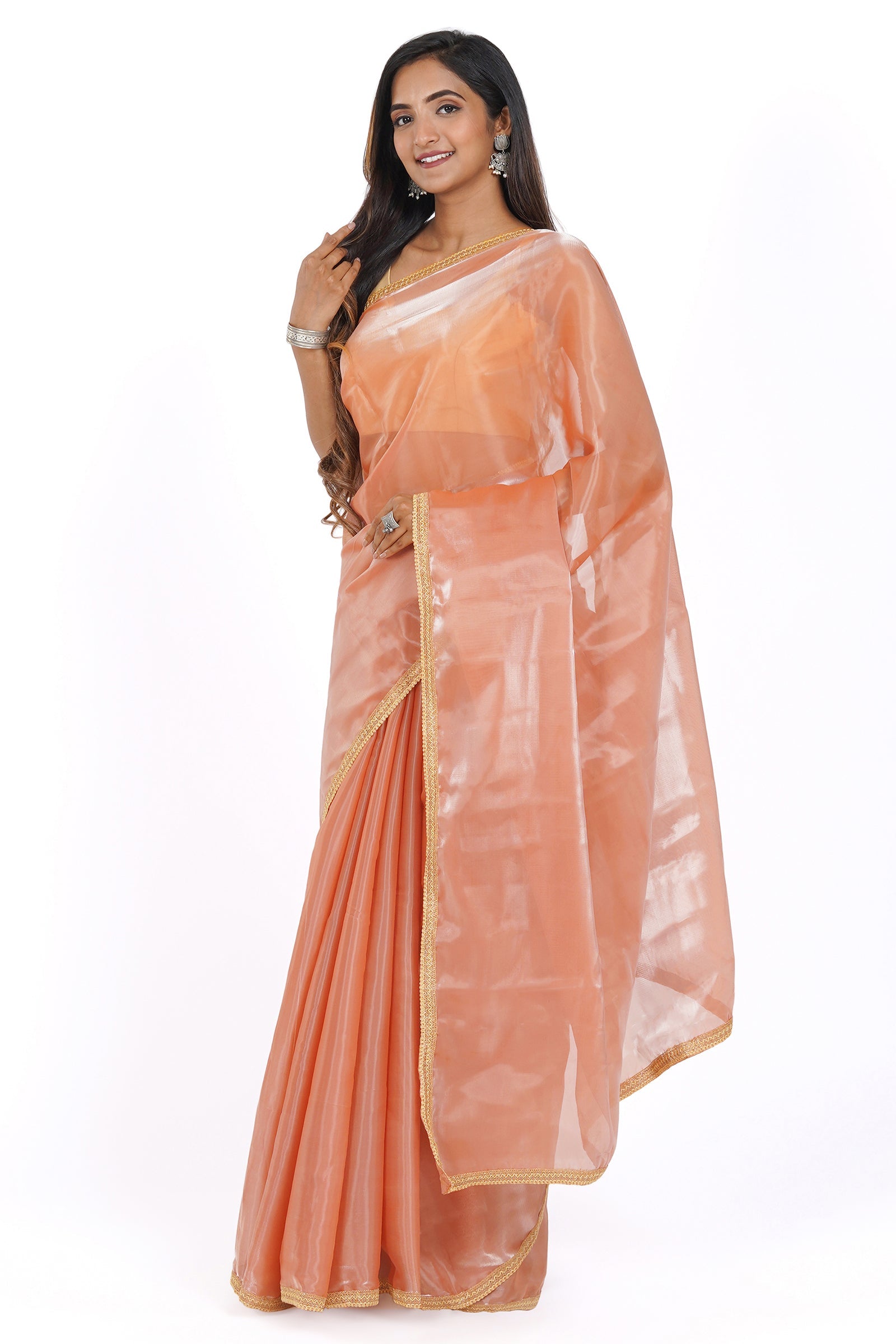 Teejh Coral Cascade Tissue Saree