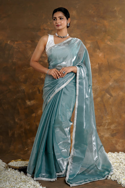 Teejh Powder Blue Tissue Saree