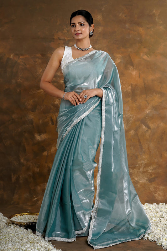 Teejh Powder Blue Tissue Saree