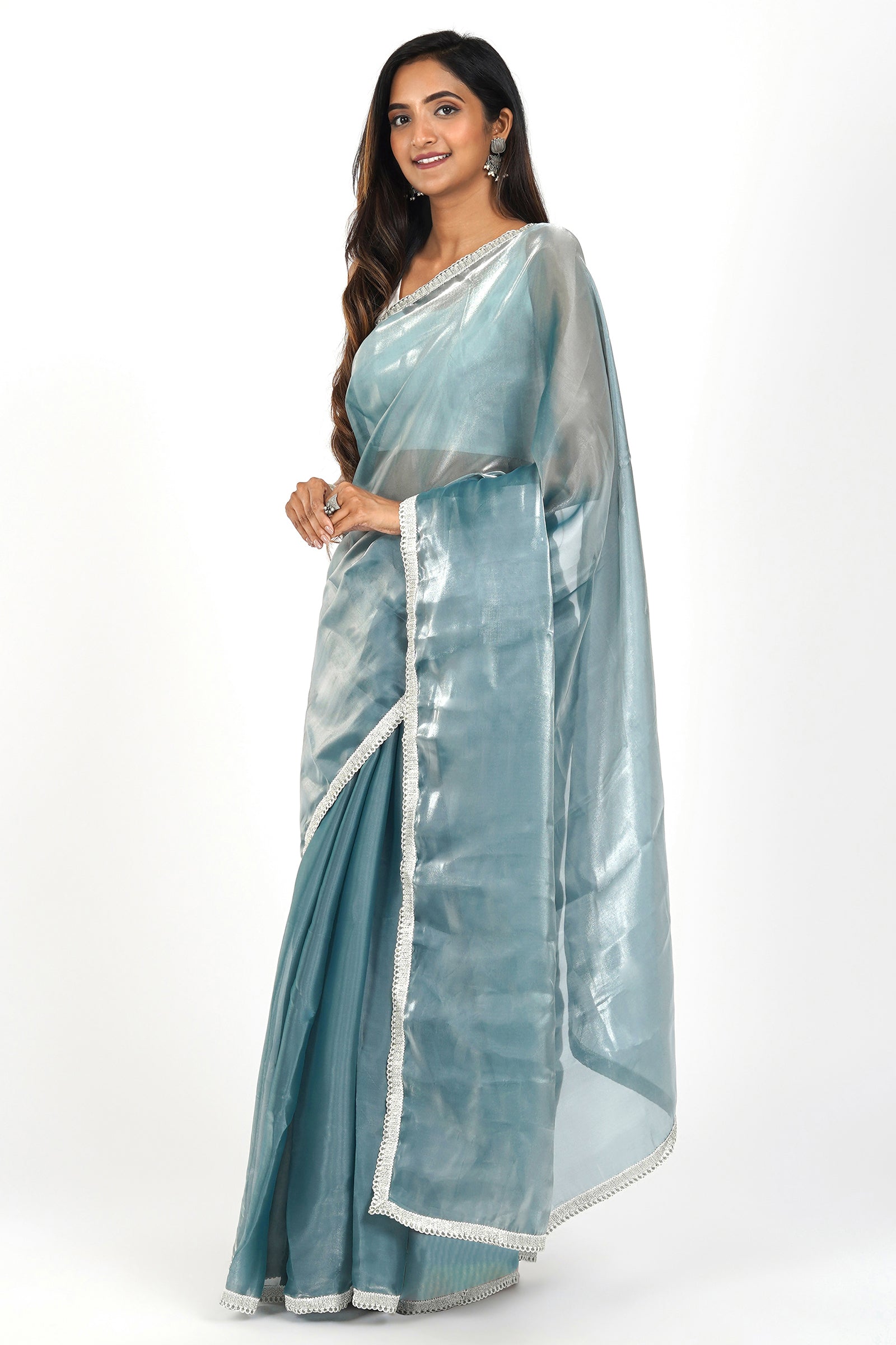 Teejh Powder Blue Tissue Saree