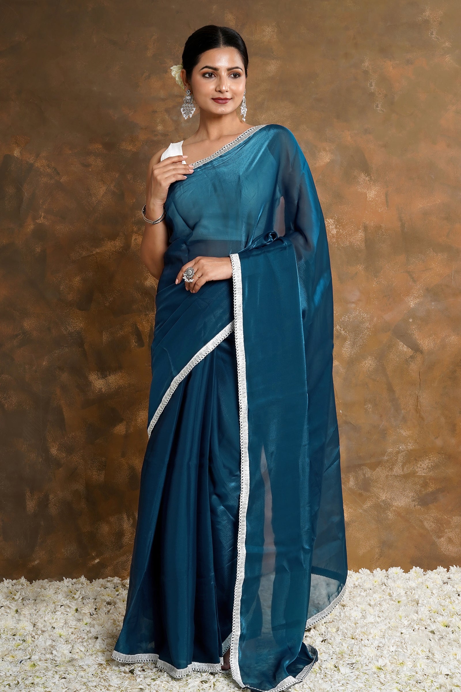 Teejh Teal Elegance Tissue Saree