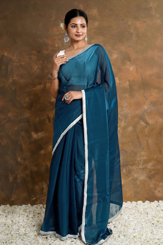Teejh Teal Elegance Tissue Saree