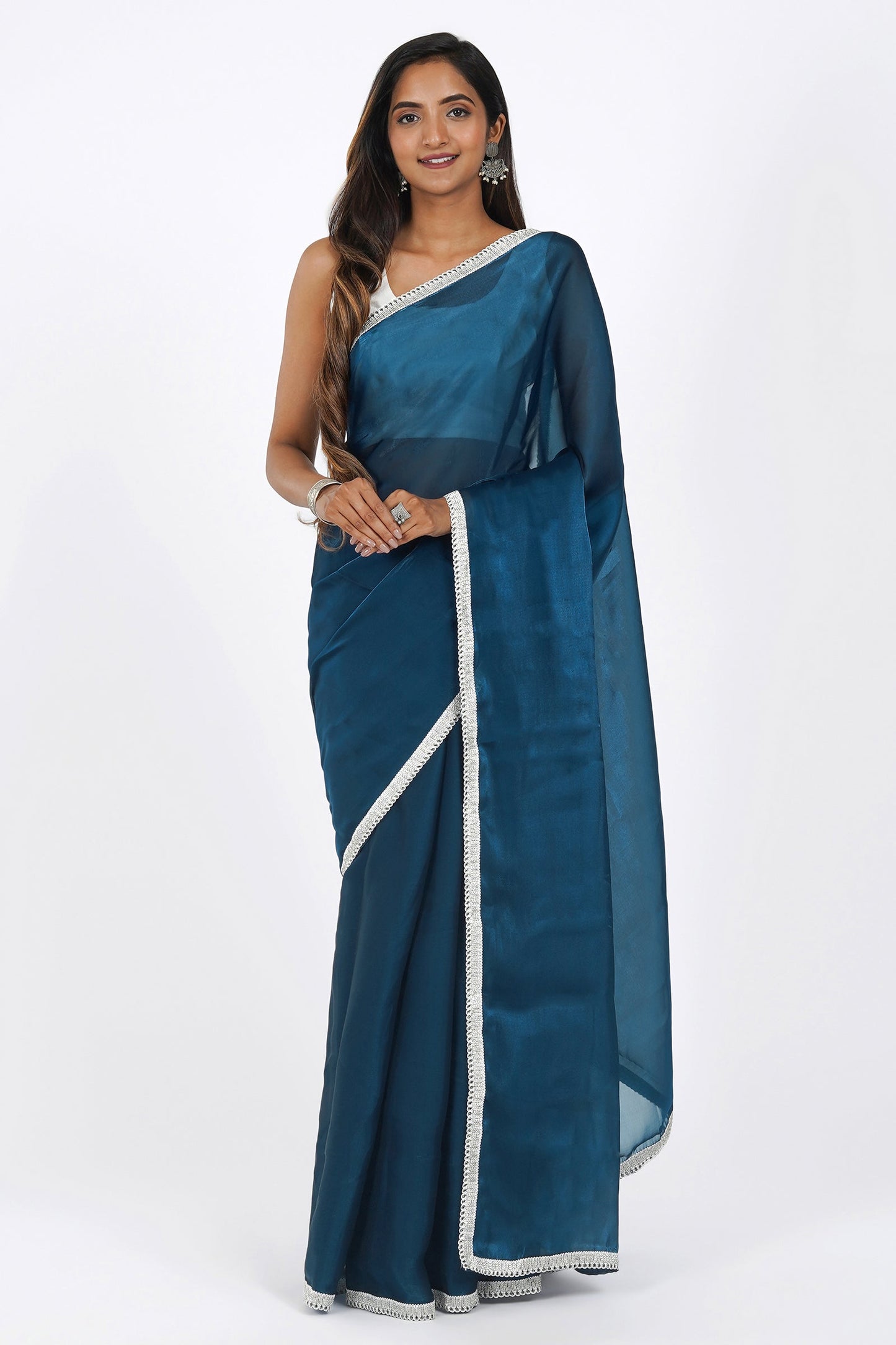 Teejh Teal Elegance Tissue Saree