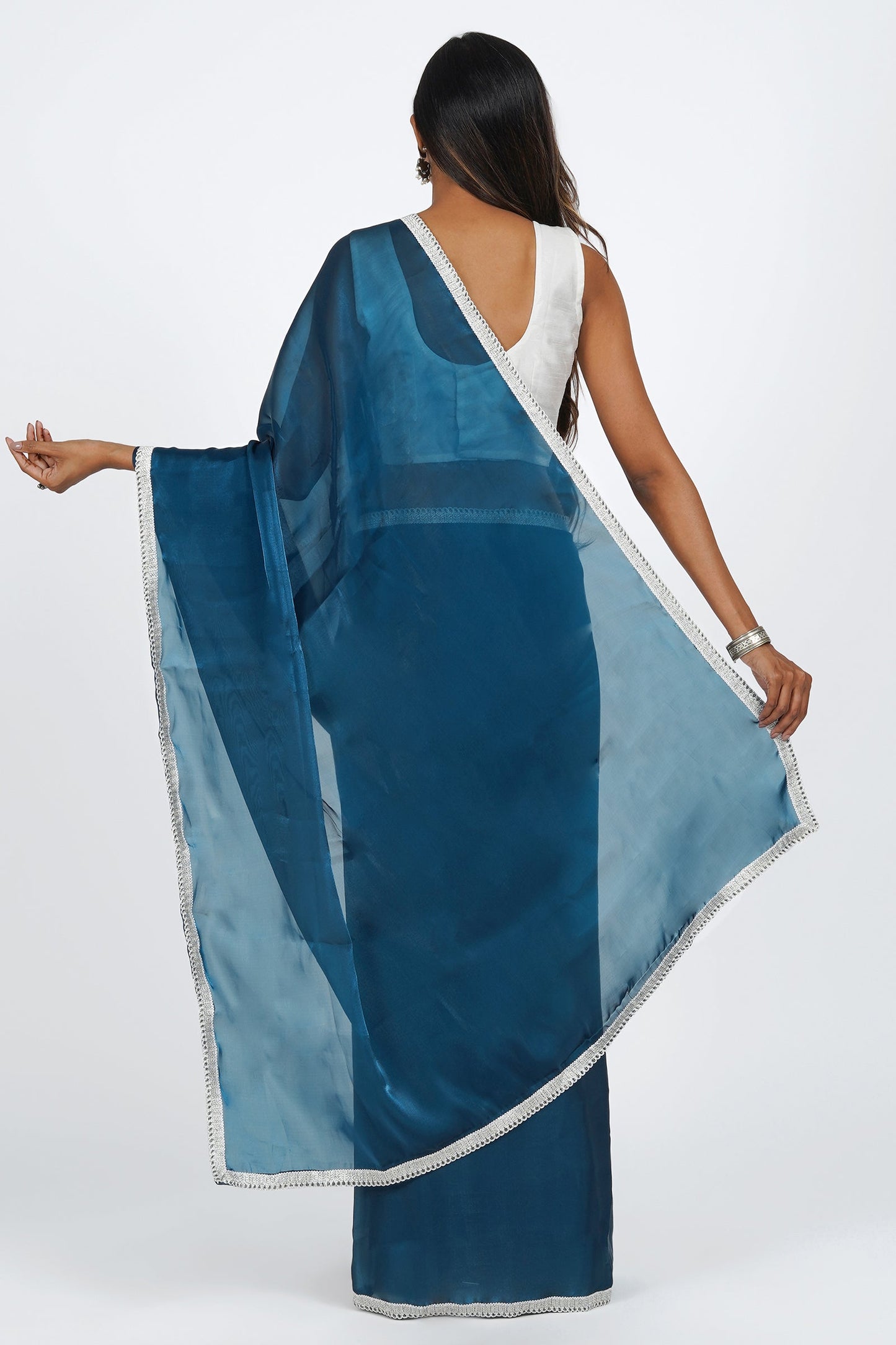 Teejh Teal Elegance Tissue Saree