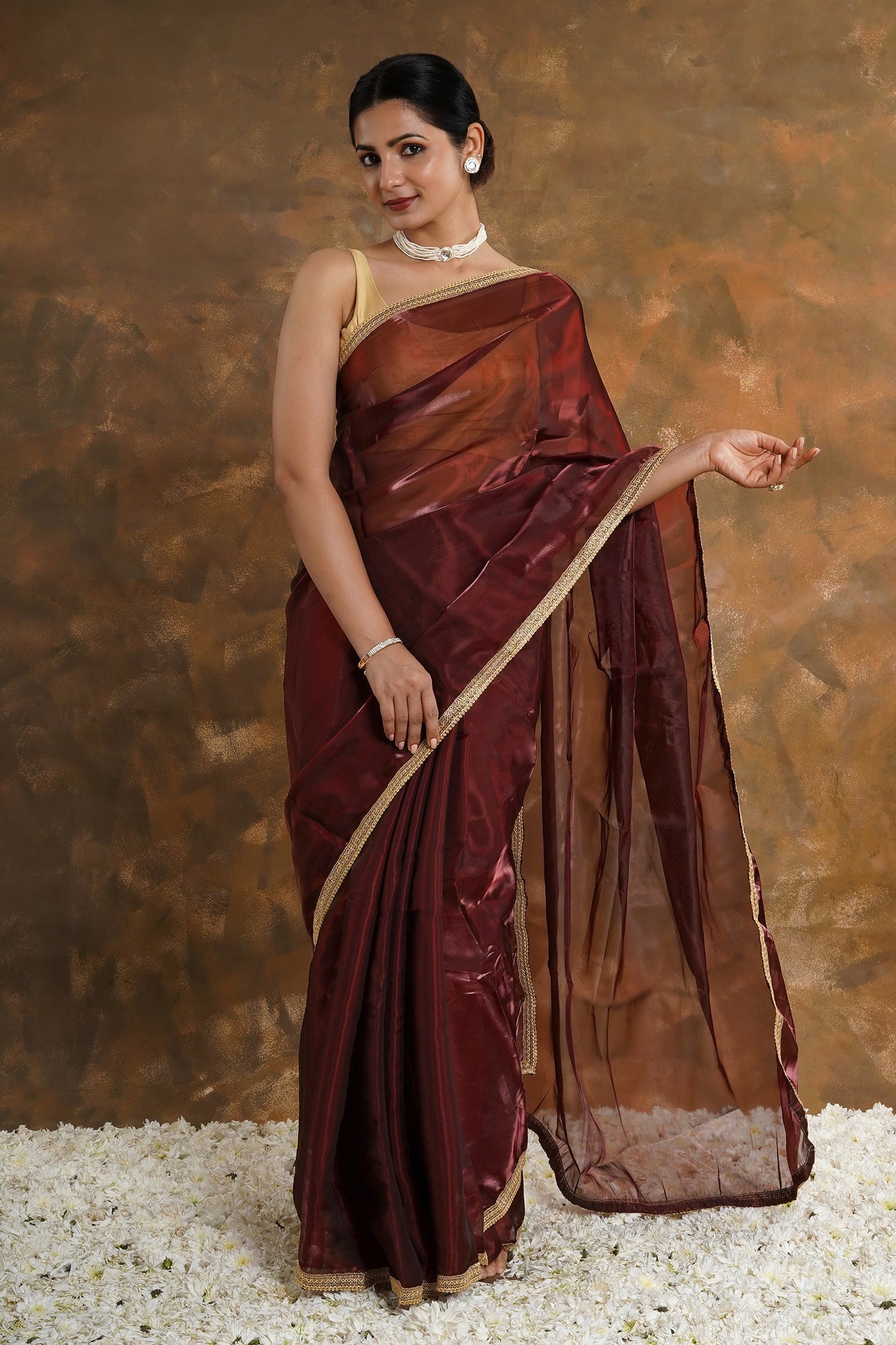 Teejh Majestic Maroon Tissue Saree