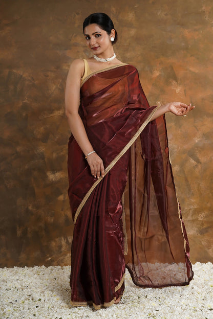 Teejh Majestic Maroon Tissue Saree