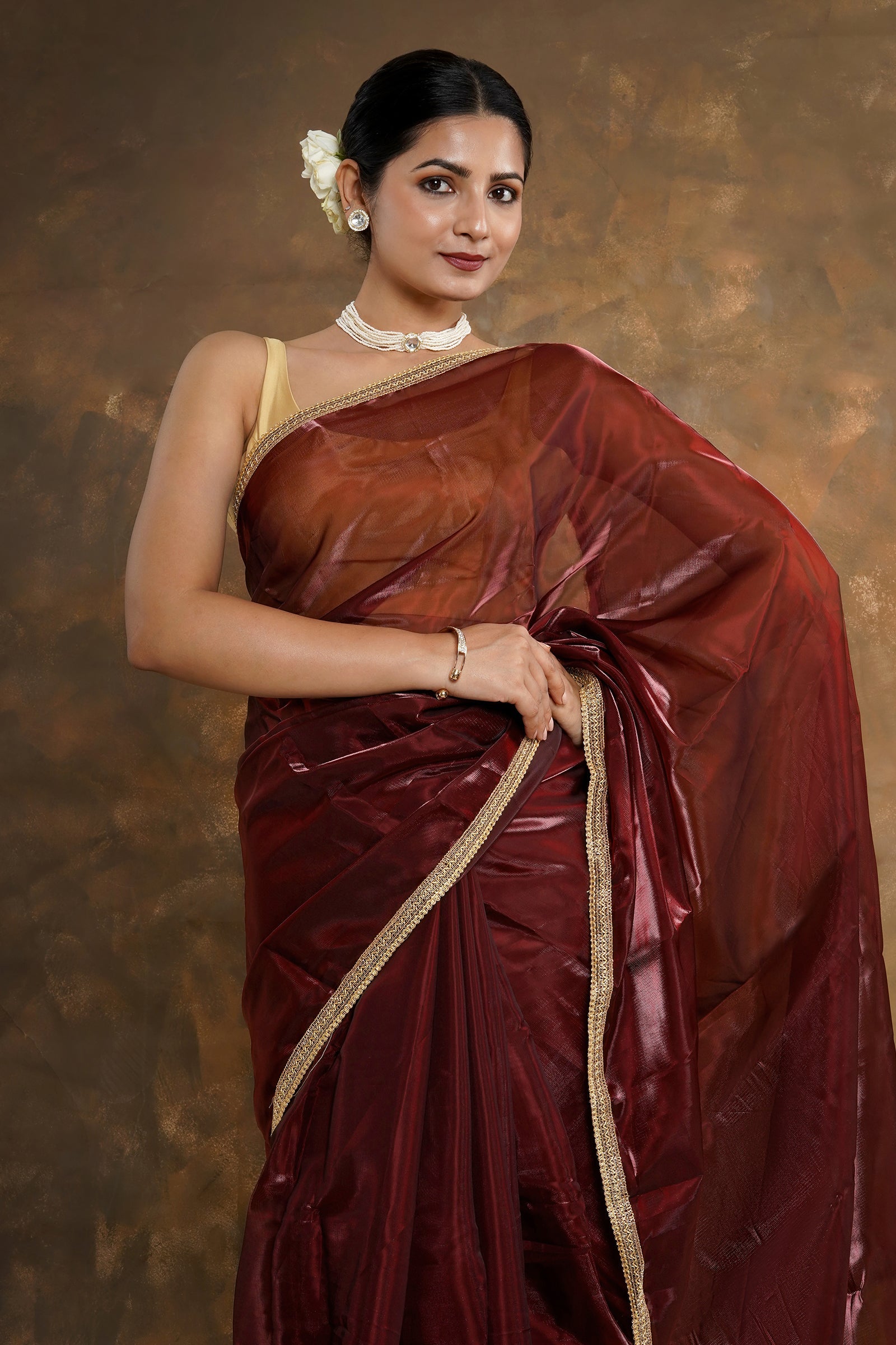 Teejh Majestic Maroon Tissue Saree