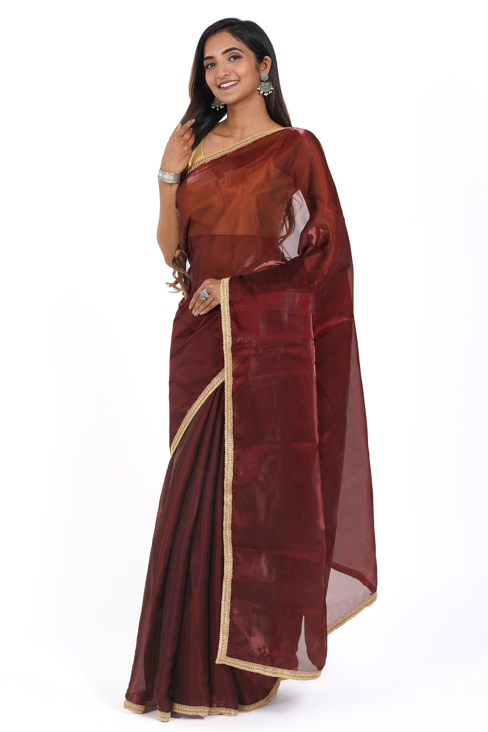 Teejh Majestic Maroon Tissue Saree