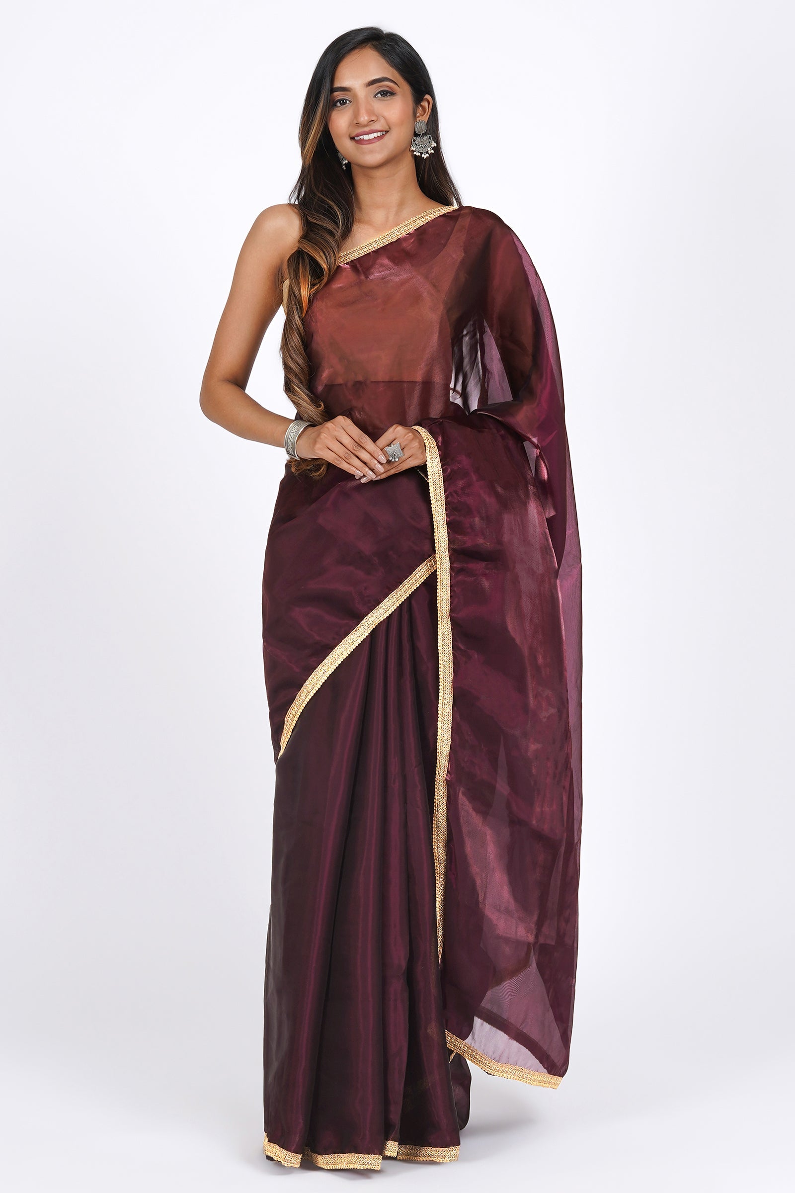 Teejh Red Velvet Tissue Saree