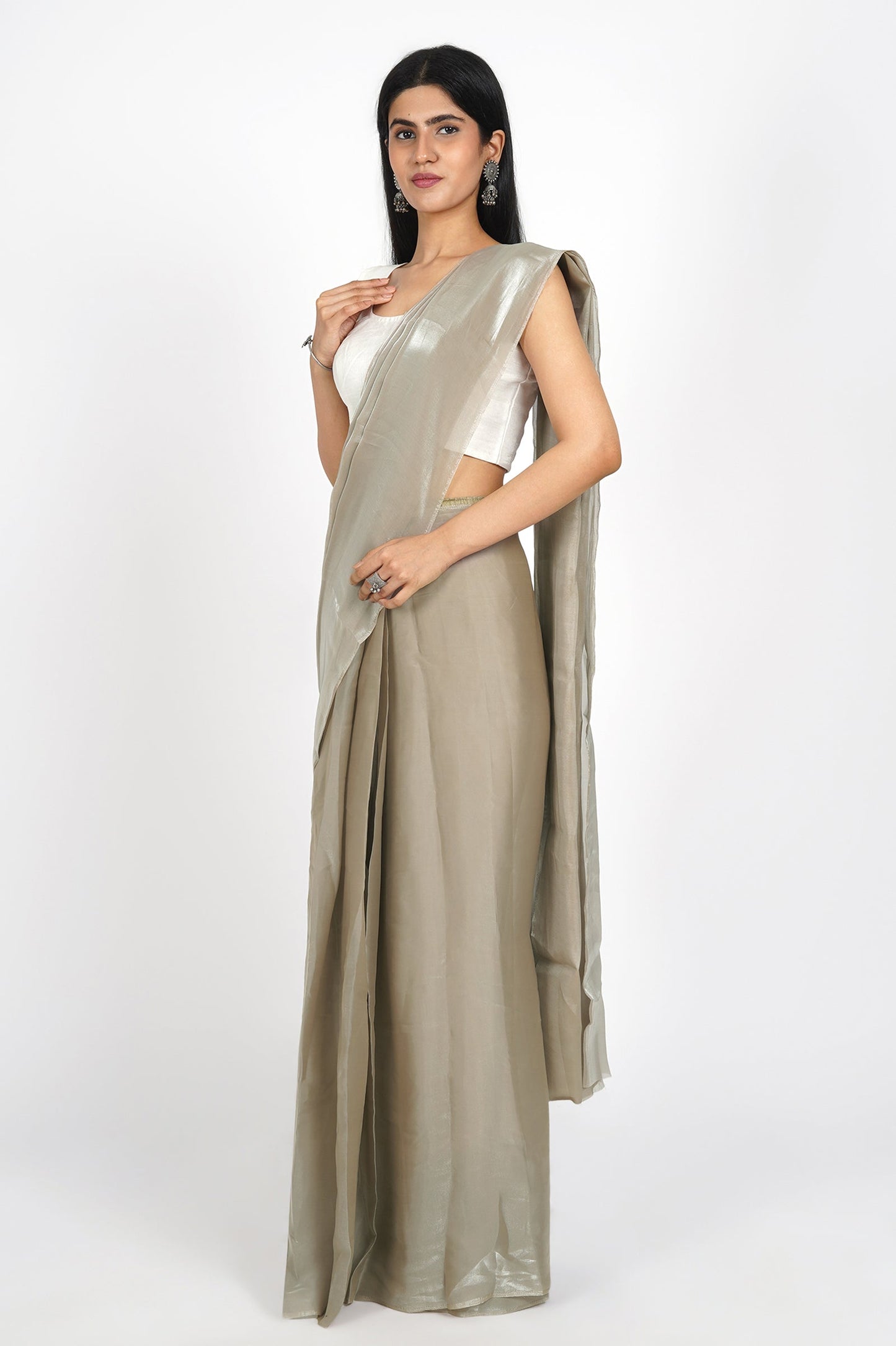 Teejh Pistachio Green Tissue Pre-Draped Saree