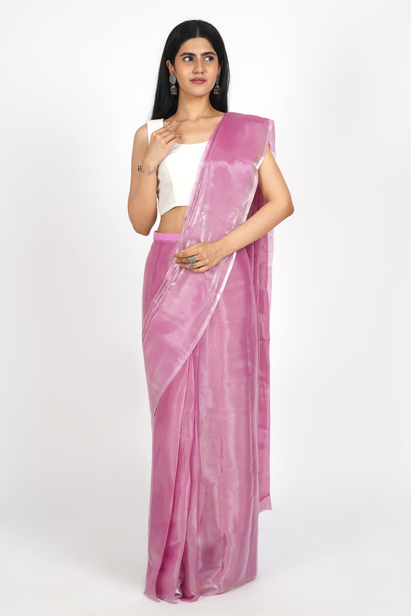 Teejh Barbie Pink Tissue Pre-Draped Saree