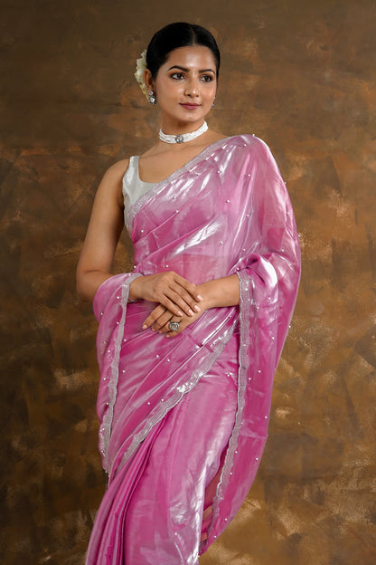 Teejh Pearlescent Pink Tissue Saree