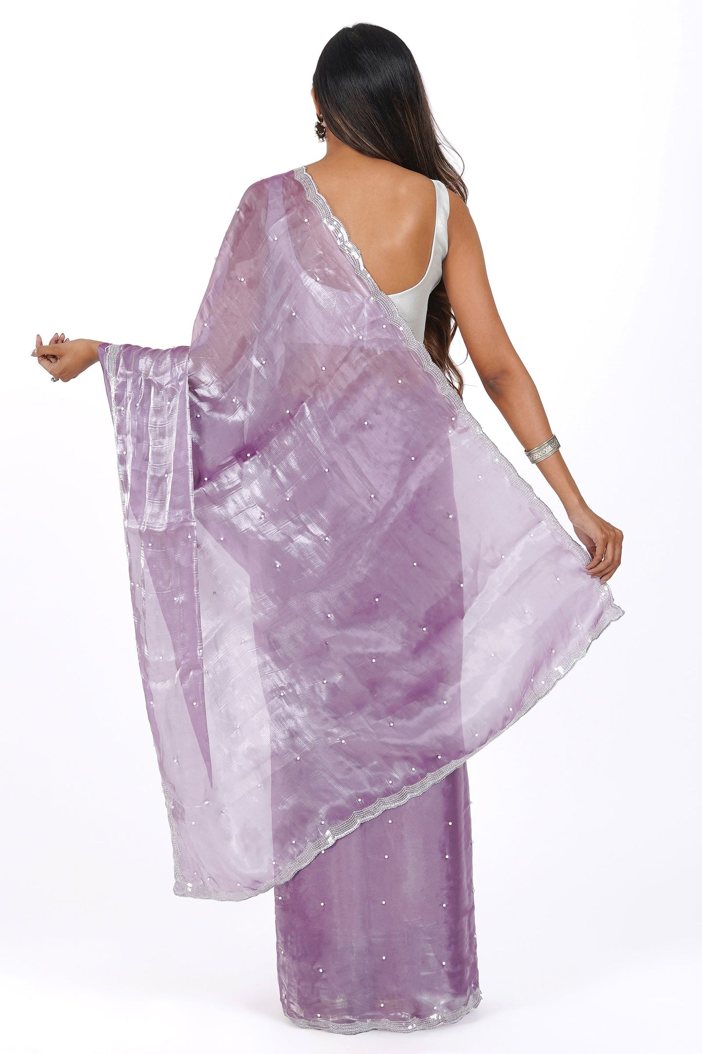 Teejh Lilac Dream Pearl Tissue Saree