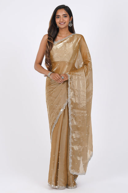 Teejh Golden Age Pearl Tissue Saree