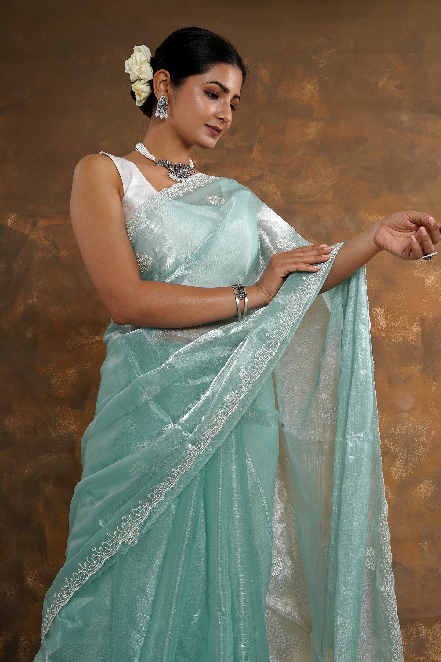 Teejh Pravallika Blue Tissue Saree