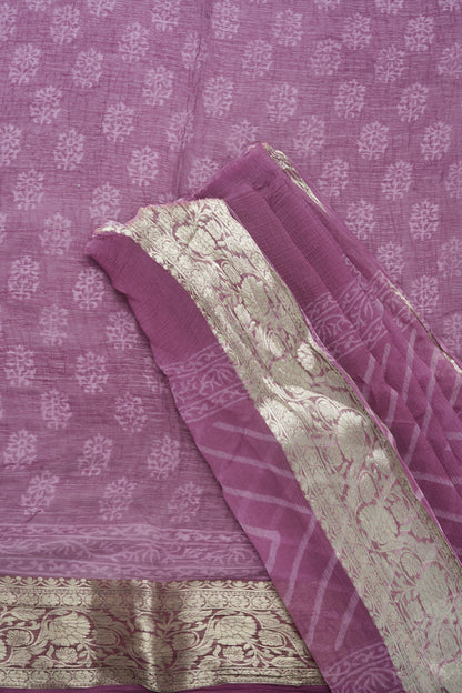 Mystic Mauve Block Print Chiffon Saree