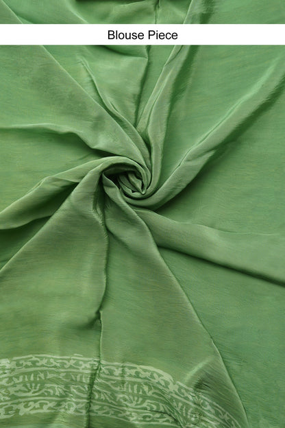 Olive Oasis Block Print Chiffon Saree