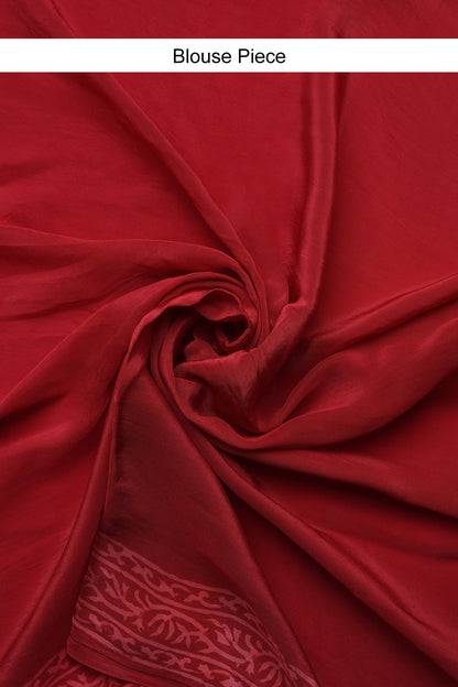 Majestic Red Block Print Chiffon Saree