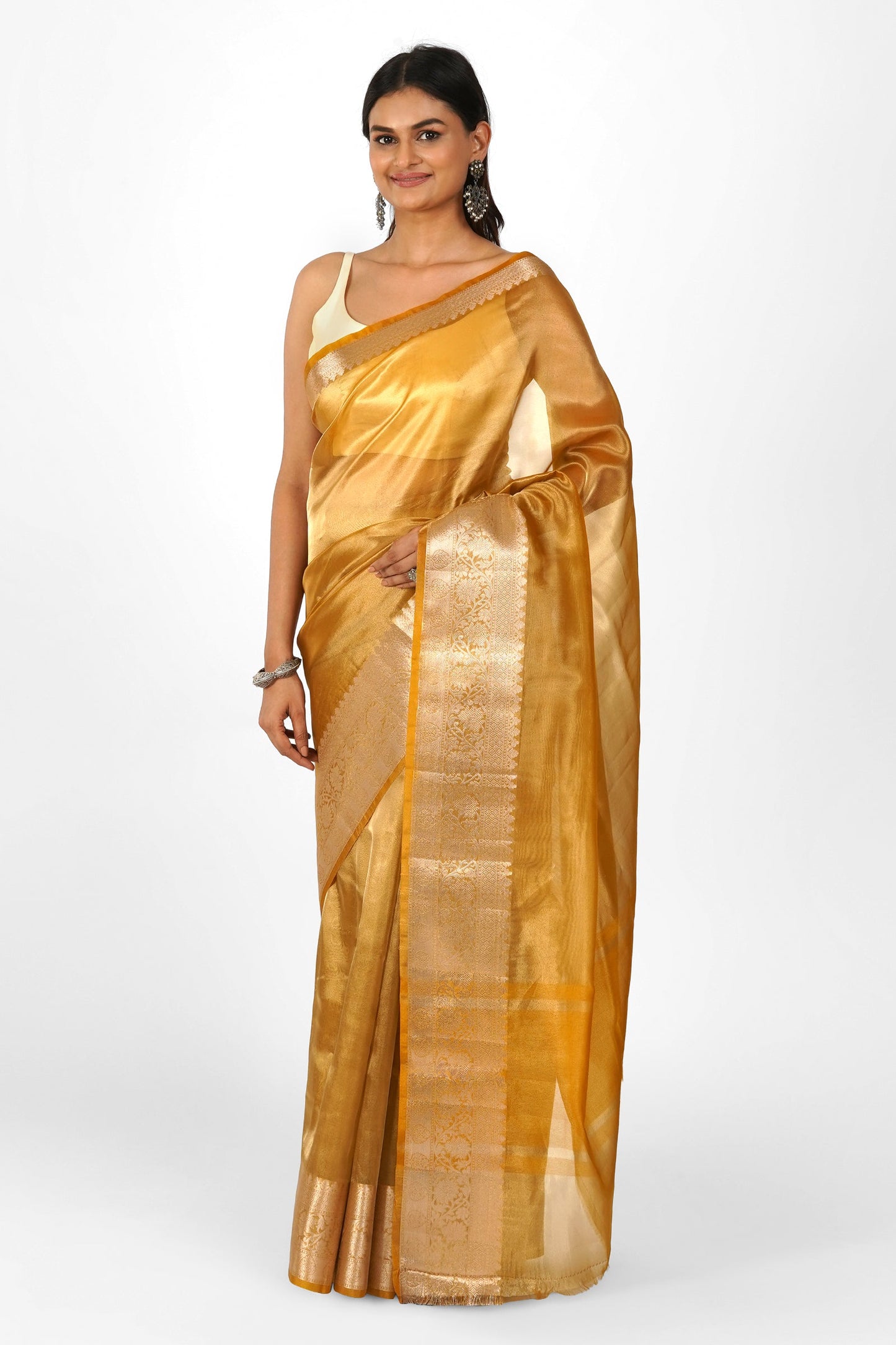 Kanika Mustard Banarasi Tissue Saree