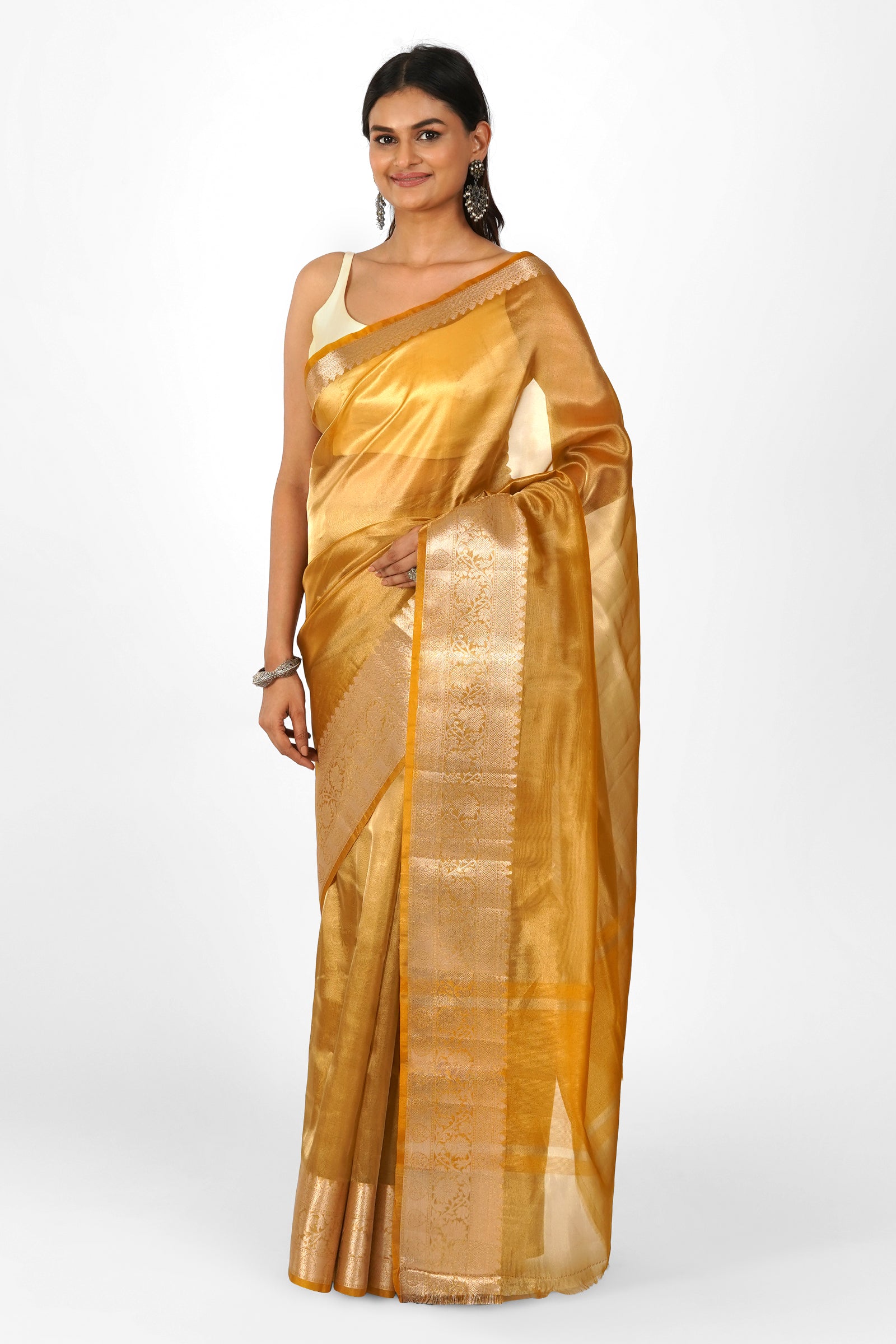 Kanika Mustard Banarasi Tissue Saree