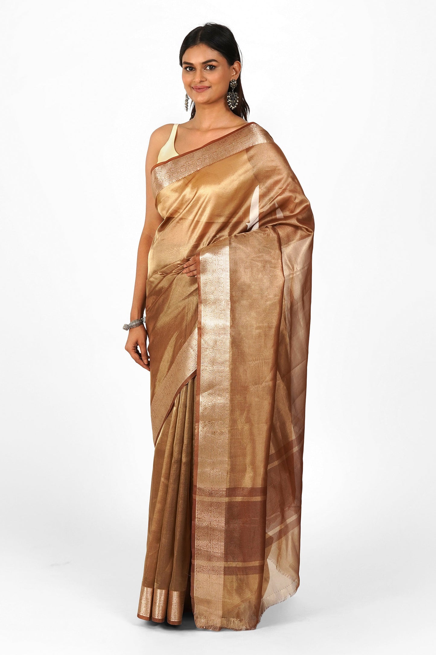 Sadhna Brown Banarasi Tissue Saree