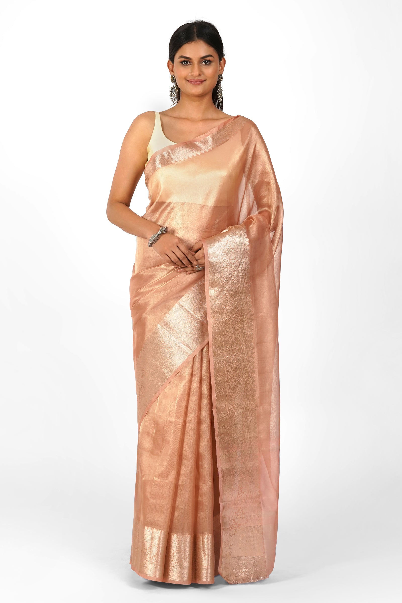 Nirvana Peach Banarasi Tissue Saree