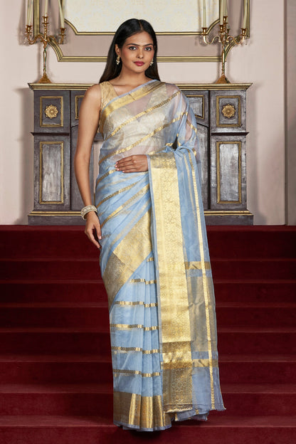 Teejh Manikarn Powder Blue Banarasi Semi Georgette Silk Saree