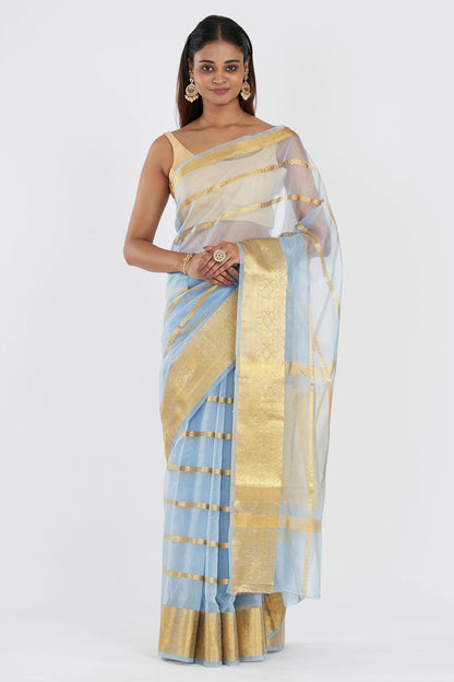 Teejh Manikarn Powder Blue Banarasi Semi Georgette Silk Saree
