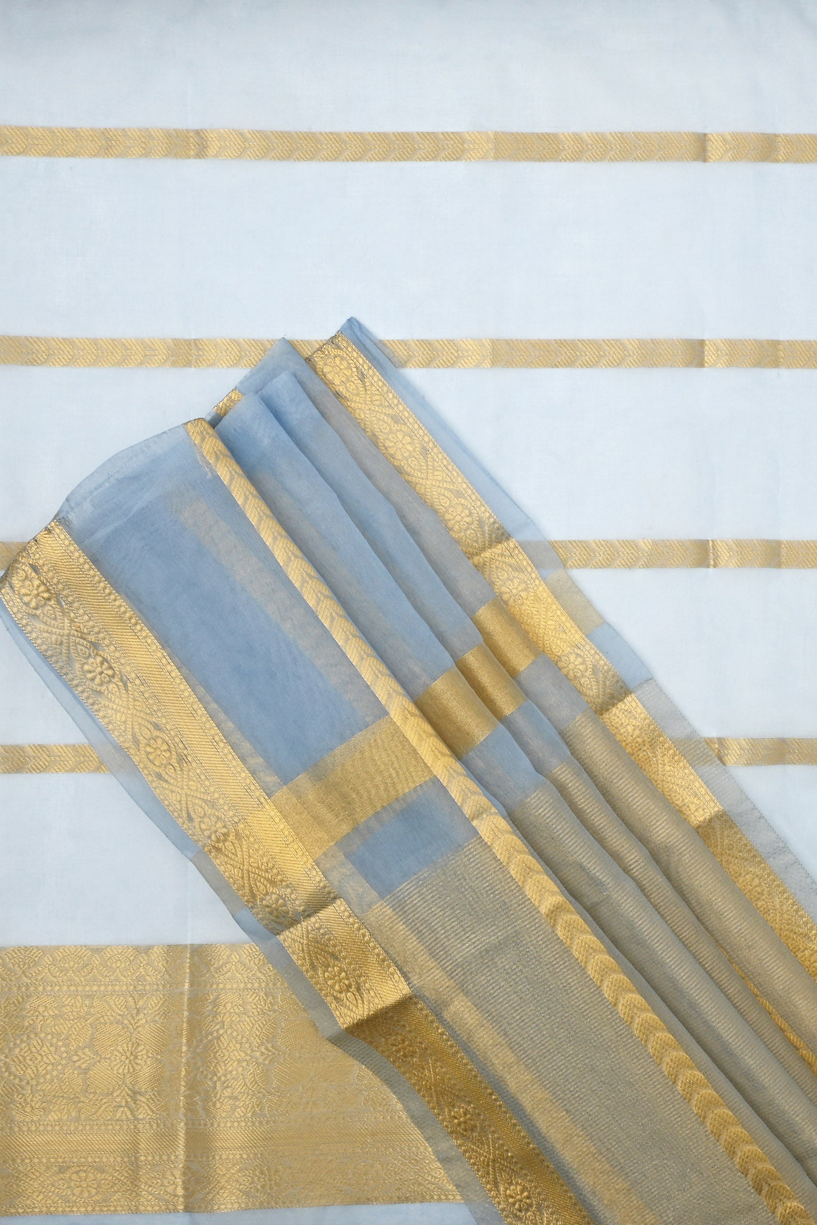 Teejh Manikarn Powder Blue Banarasi Semi Georgette Silk Saree