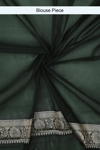 Teejh Panchganga Bottle Green Banarasi Semi Georgette Silk Saree