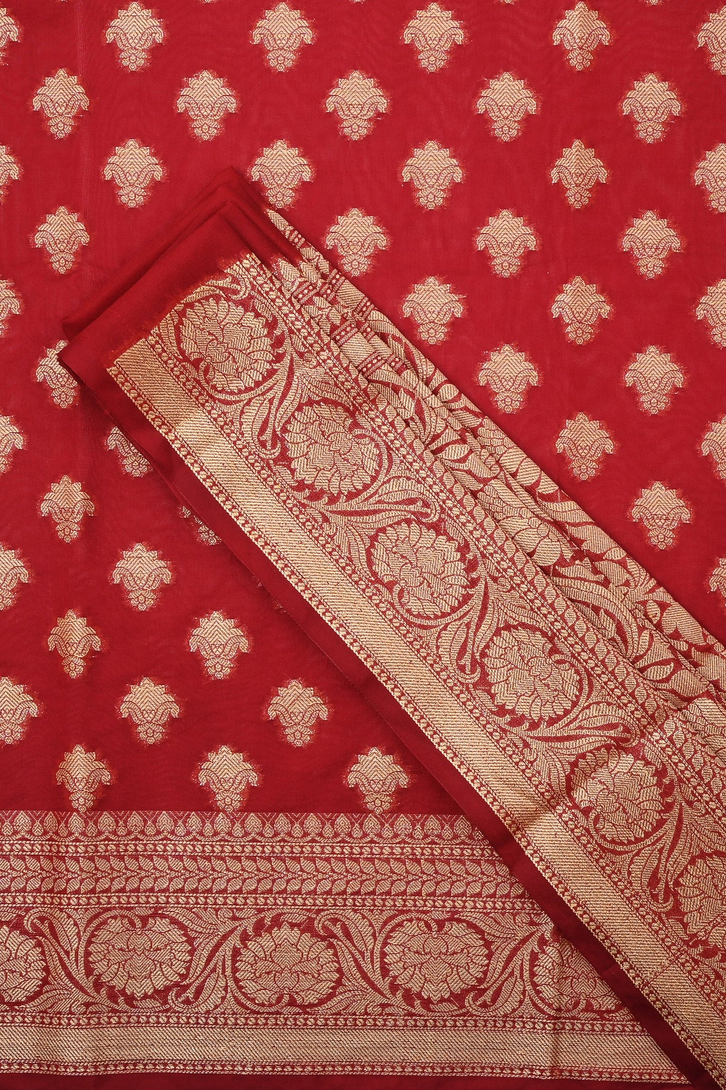 Teejh Dwara Red Banarasi Chiffon Silk Saree