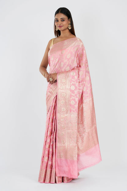 Teejh Aarhna Light Pink Banarasi Semi Georgette Jaal Weaving Saree