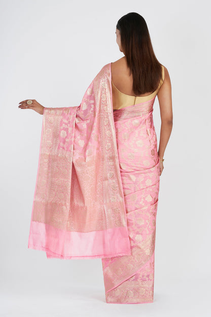 Teejh Aarhna Light Pink Banarasi Semi Georgette Jaal Weaving Saree