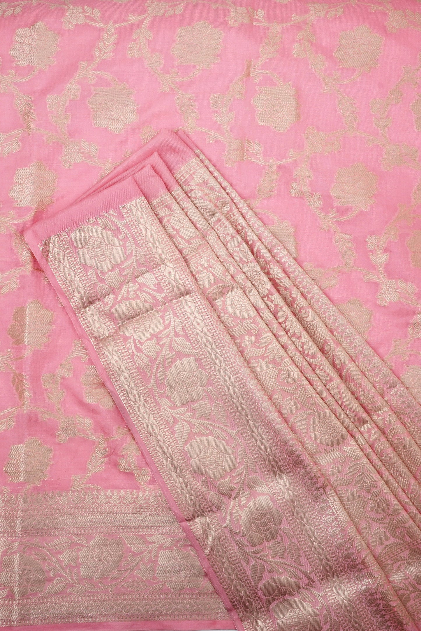 Teejh Aarhna Light Pink Banarasi Semi Georgette Jaal Weaving Saree